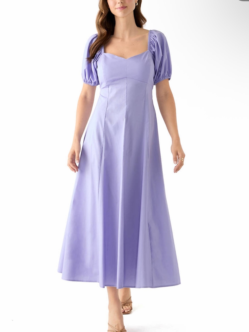 Maison Tara Lavender Puff-Sleeve Midi Dress